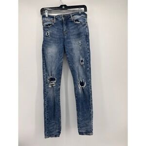 Aeropostale Distressed Skinny Jeans Ripped Medium Wash Stretch Denim Size 3/4 (2
